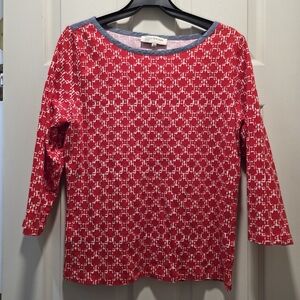 Jones New York Red and White Geometric Long Sleeve Top